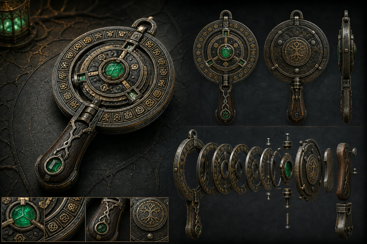 The mechanical Rootkey relic with three engraved rotating rings.